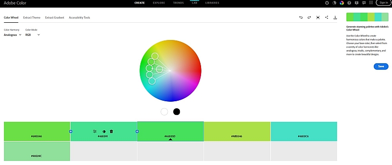 adobe color wheel shades of green