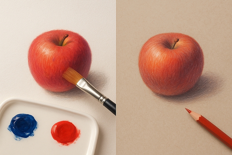 apple art comparison painting vs drawing