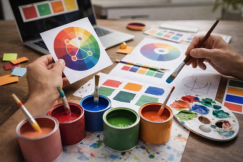 artist working with colors