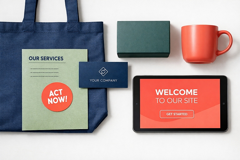 branded flat lay with bold accents