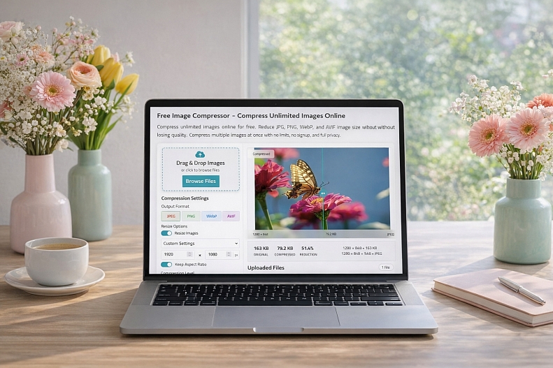 bright and cheerful workspace with laptop