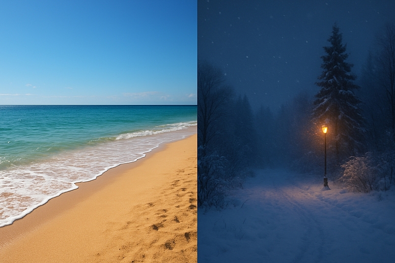 coastal warmth vs snowy calm