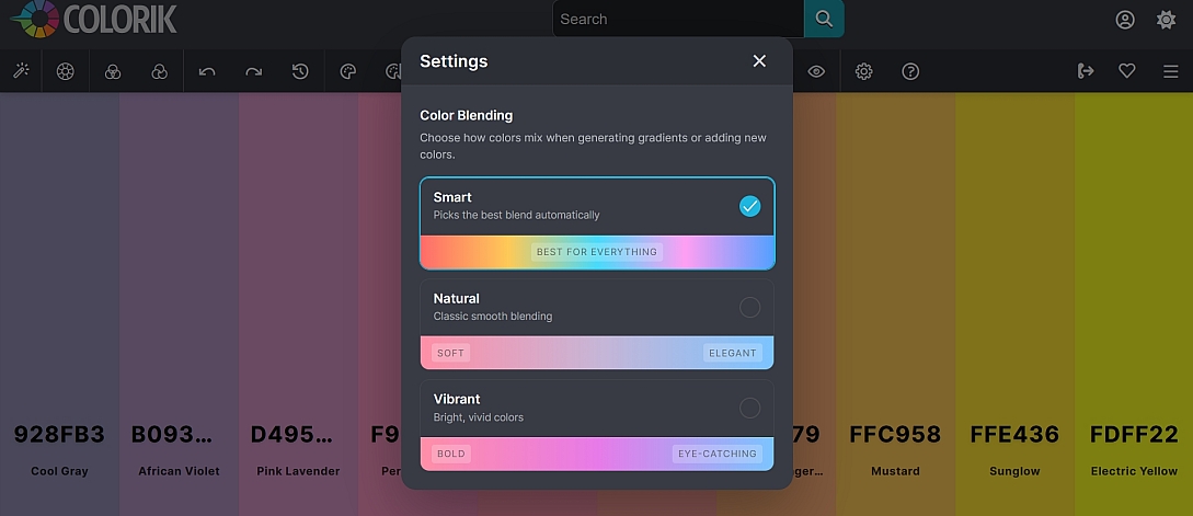 color blending settings