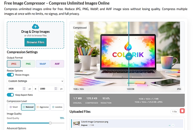 colorik image compressor tool