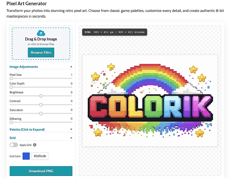 colorik pixel art generator tool