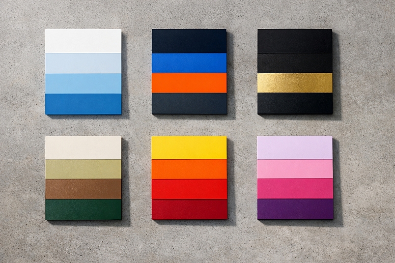 colour palettes on textured concrete surface