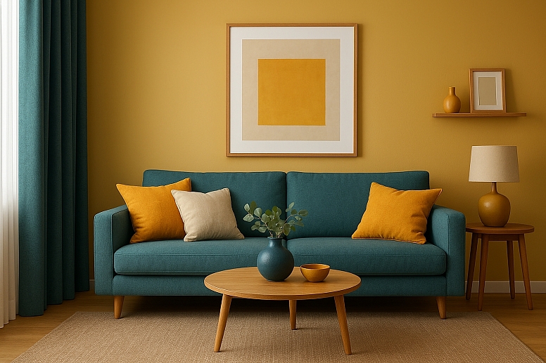 contemporary living room with bold colors
