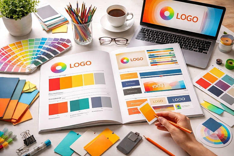 creative workspace with vibrant brand identity