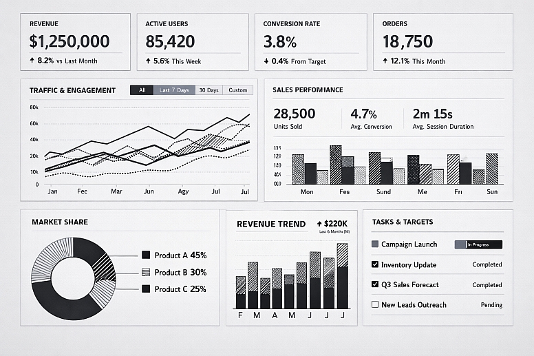 data dashboard with performance metrics