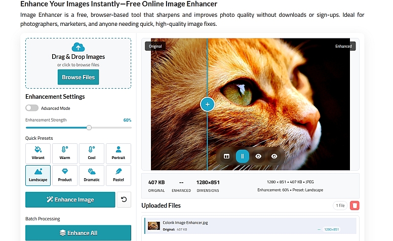 free colorik image enhancer tool