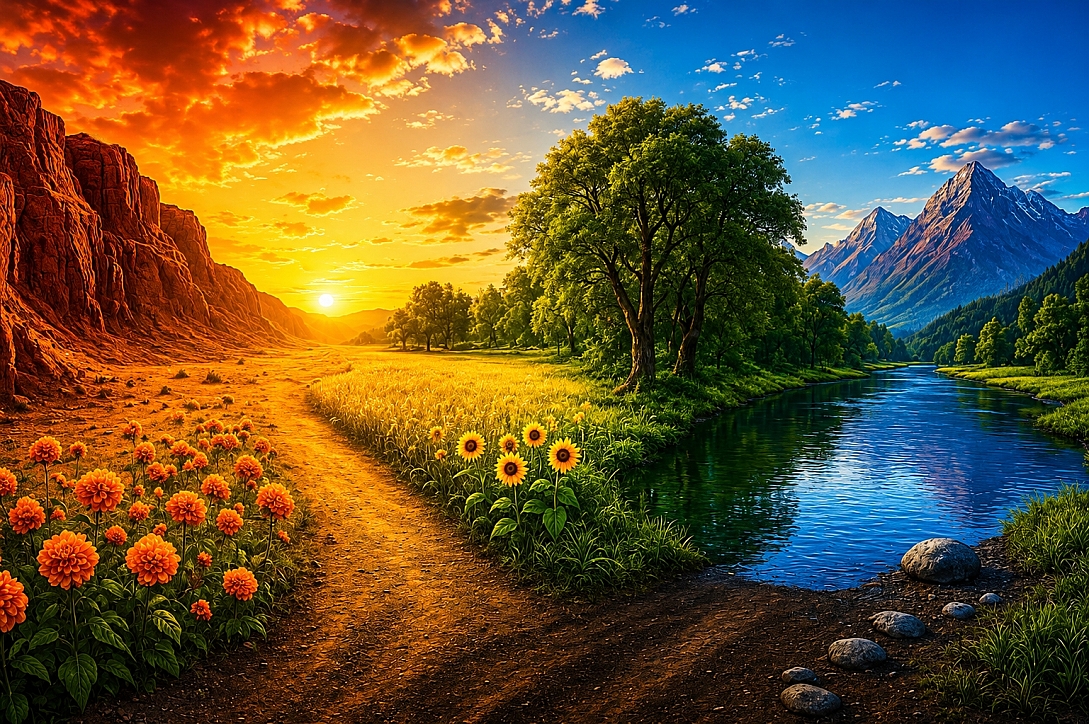golden hour in tranquil countryside