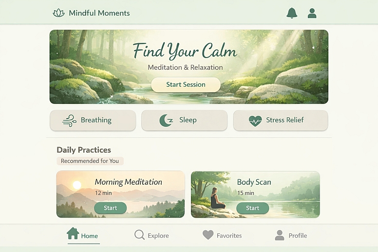 mindful moments app interface color scheme