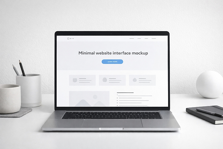 minimalist workspace with laptop mockup