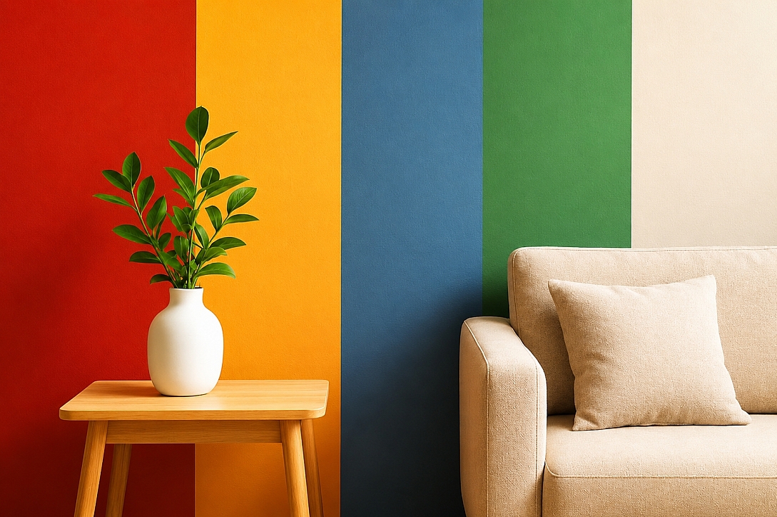 modern living room with vibrant stripes