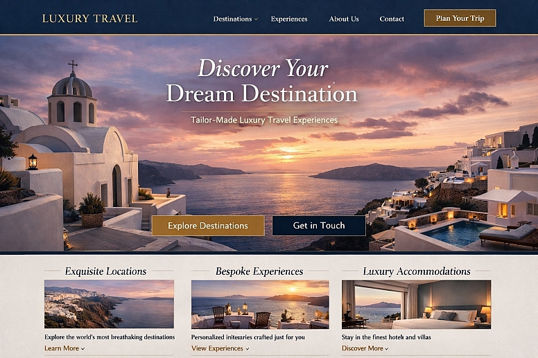 santorini sunset luxury travel homepage colors