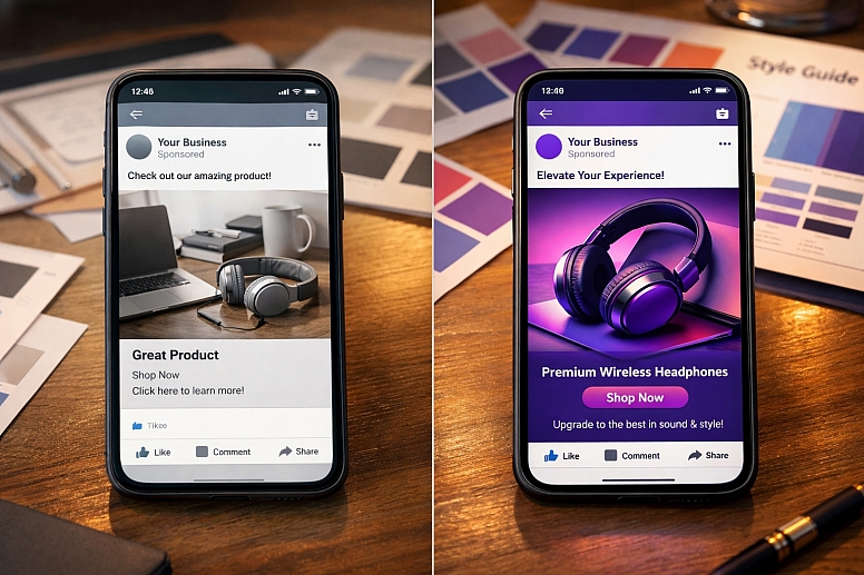 smartphones showcasing facebook ads on desk