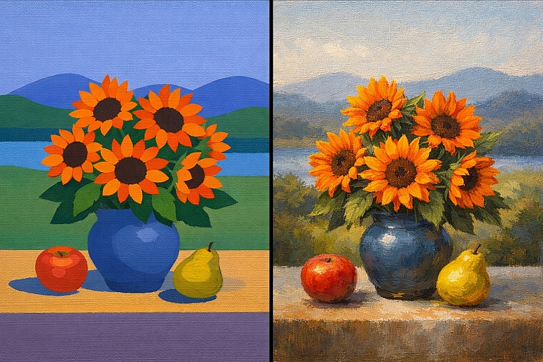 sunflowers in post impressionist and impressionist styles