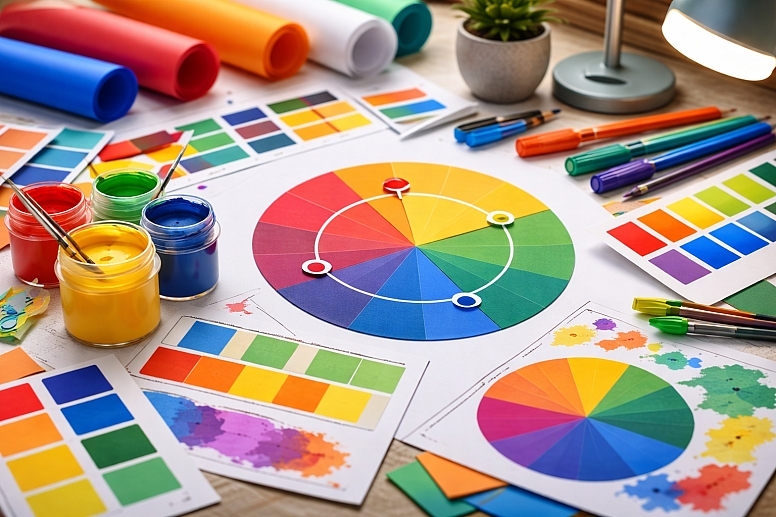 tetradic color palette design workspace