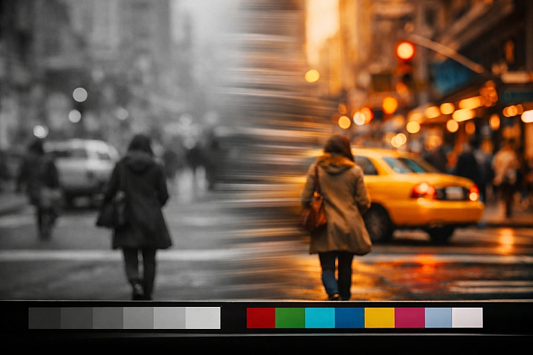 transition from grayscale to vibrancy