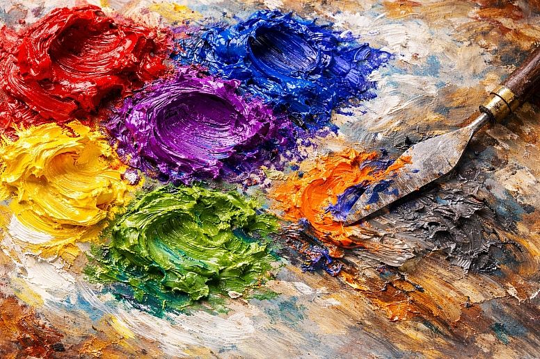 vibrant artists palette close up